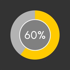 60 percent, circle percentage diagram on black background vector illustration.