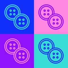 Pop art line Sewing button for clothes icon isolated on color background. Clothing button. Vector