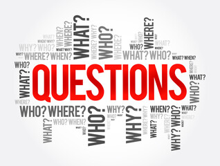 Questions whose answers are considered basic in information gathering or problem solving, word cloud background