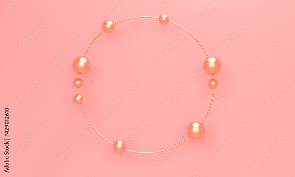 Aufkleber abstract pink background with golden frame and balls. 3d rendering