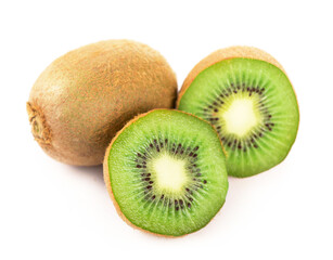 slice of juicy delicious and healthy ripe kiwi, isolated on white background