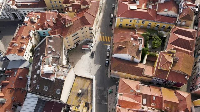 Aerial view of Lisbon old town from top, view of contrition sites and building in Alfama, Lisbon, Portugal.