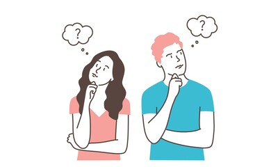 Cute couple are thinking about something.