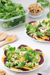 Beetroot and oranges fresh vegetarian salad