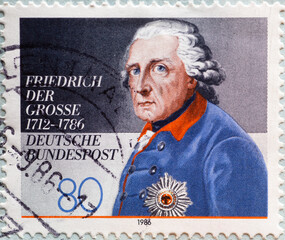 GERMANY - CIRCA 1986  : a postage stamp from Germany, showing a portrait of King Friedrich II of...