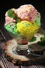 Ice cream scoops in an ice cream bowl