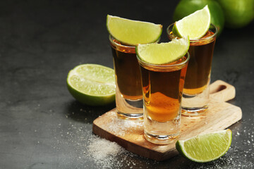 Shots with tequila with salt and lime