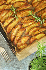 A tray with potatoes backed in oven