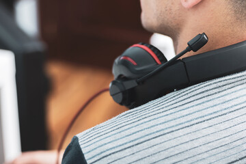 detail of gamer playing online