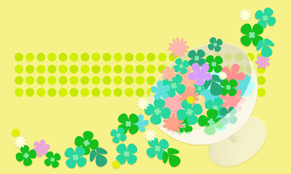クローバーと小花をグラスに盛ったイラスト002｜Illustration of clover and florets in a glass 002