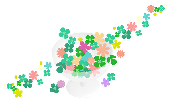 クローバーと小花をグラスに盛ったイラスト005｜Illustration of clover and florets in a glass 005