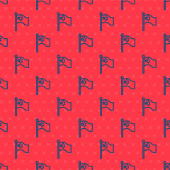 Blue line China flag on flagpole icon isolated seamless pattern on red background. Vector