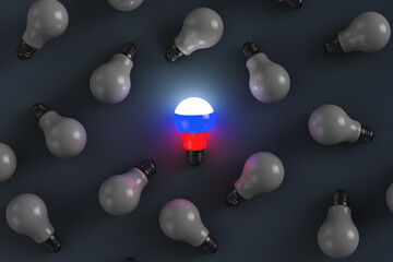 Glowing light bulb with Russian symbols. Abstract illustration on political themes.