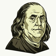 Benjamin Franklin vintage portrait - obrazy, fototapety, plakaty