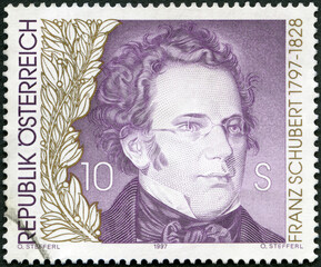 AUSTRIA - 1997: shows portrait of Franz Peter Schubert (1797-1828), composer, 1997