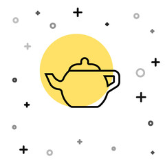 Black line Traditional Chinese tea ceremony icon isolated on white background. Teapot with cup. Random dynamic shapes. Vector