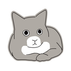 香箱座りをする白黒猫のイラスト