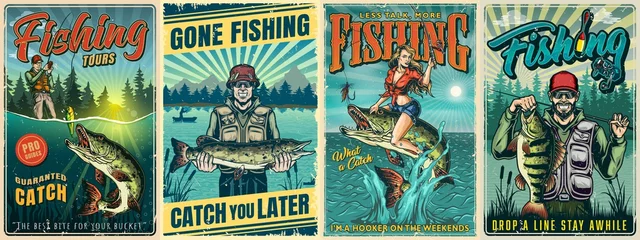Selbstklebende Fototapeten Fishing vintage posters © DGIM studio