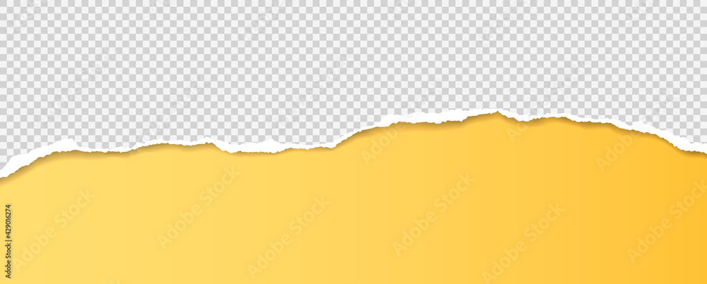 Poster torn, ripped squared paper strip with soft shadow is on yellow background for text. vector illustrat