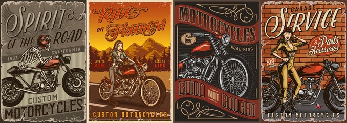 Custom motorcycle vintage posters