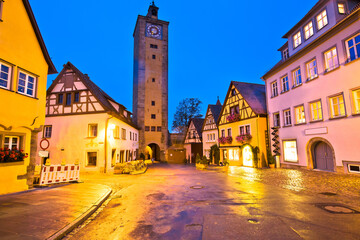 Fototapeta na wymiar Rothenburg ob der Tauber. Hisoric tower gate of medieval German town of Rothenburg ob der Tauber evening view