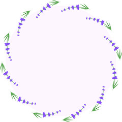 Lavender flowers in a round frame. Spring and summer time. Blooming flowers.