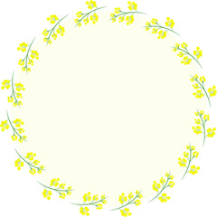 Mimosa flowers in a round frame. Spring and summer time. Blooming flowers.