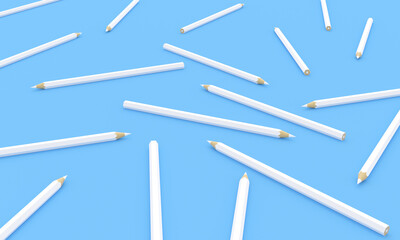 White pencils on light blue background 3d illustration render