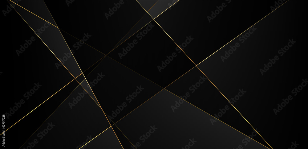 Wall mural abstract black background with gold lines - Wall murals