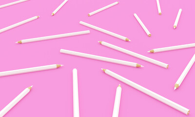 White pencils on pink background 3d illustration render