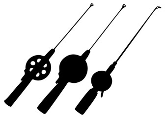 Winter small fishing rods in a set.