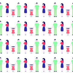 Seamless pattern. The family is holding hands. Mom, father, daughter. Vector stock illustration eps10.