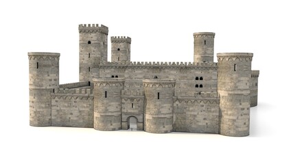 medieval castle in romanic style, 3d illustration - obrazy, fototapety, plakaty