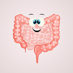 illustration of intestine cartoon with funny face