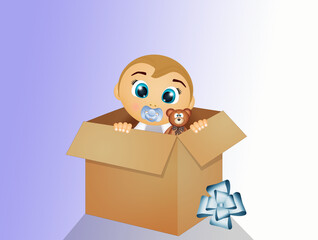 illustration of baby in the carton