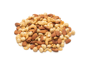 Mix of nuts isolated on white background. Top view.