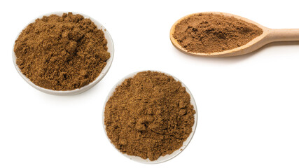 Mix spices in a bowl isolated on white.