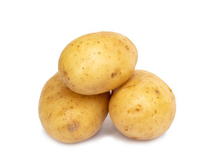 Pile of raw potatoes isolated on white background