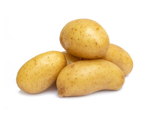 Pile of raw potatoes isolated on white background