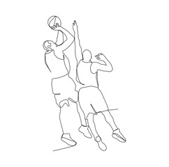 A basketball player blocked by his opponent while shooting the ball - continuous one line drawing