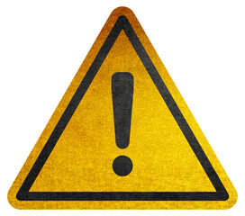 Hazard warning symbol rustic texture with exclamation mark on white background. Hazard warning...