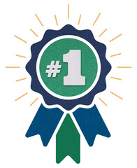 Number #1 winner ribbon award badge. Icon number one, first, champion, winner, leader. Vector...