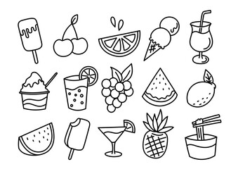 夏の食べ物と飲み物のイラスト Wall Mural Wallpaper Murals Niko