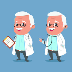 Cartoon mascot of a friendly older doctor