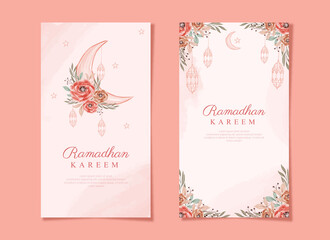 Beautiful vertical Ramadhan kareem with floral watercolor