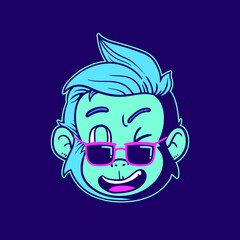 Cartoon Illustration of a monkey in neon style 