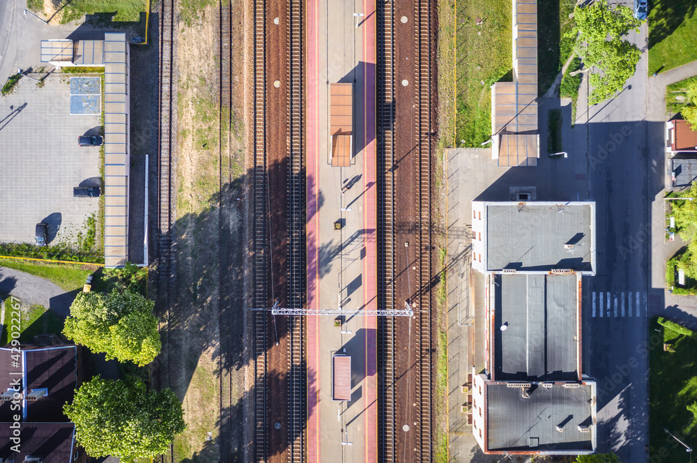 Wall mural Railway platform in Rogow, small village near Lodz Province, Poland