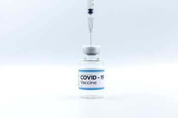 Vaccine and syringe injection, treatment to cure Covid 19 Coronavirus. , Its uses for prevention, immunization, and treatment, Medical concept, isolated on white background
