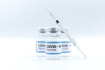 Vaccine and syringe injection with copy space, treatment to cure Covid 19 Coronavirus. , Its uses...