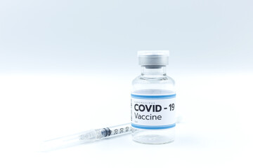 Vaccine and syringe injection, treatment to cure Covid 19 Coronavirus. , Its uses for prevention, immunization, and treatment, Medical concept, isolated on white background